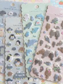 可爱毛绒海洋动物贴纸 可爱企鹅海豹和海洋生物毛毡贴纸，适合日记本 - 彩色 - 查看 4