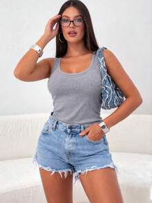Women's Basic Ribbed Tank Top - Grey - View 3