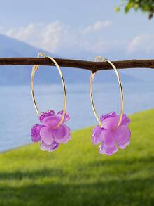 1 par de pendientes con forma de flor de acrílico único - Diseño minimalista retro, postes de pendientes de acero inoxidable, adecuado para uso casual y como regalo - Flores de color amarillo dorado y morado. - Ver 1