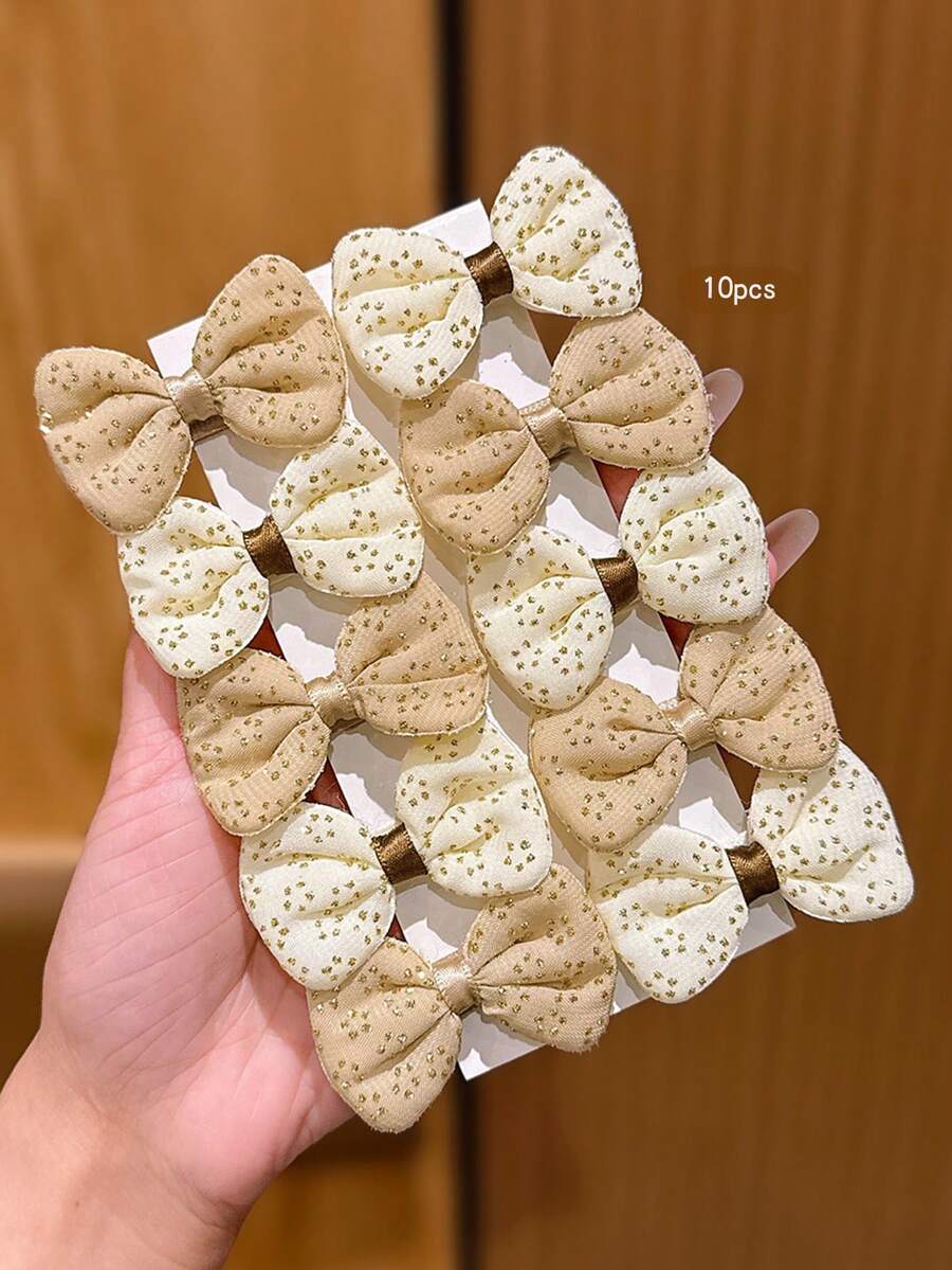 10pcs Light Brown Bow Hair Clips, Sweet Style Hair Accessories Suitable For Daily Use