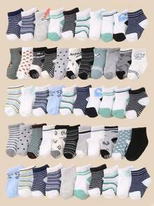 10 pares de calcetines casuales antideslizantes con puntos para bebés, calcetines transpirables para niños pequeños con rayas y patrones de dinosaurios, adecuados para uso casual diario y gateo - Multicolor - Ver 7