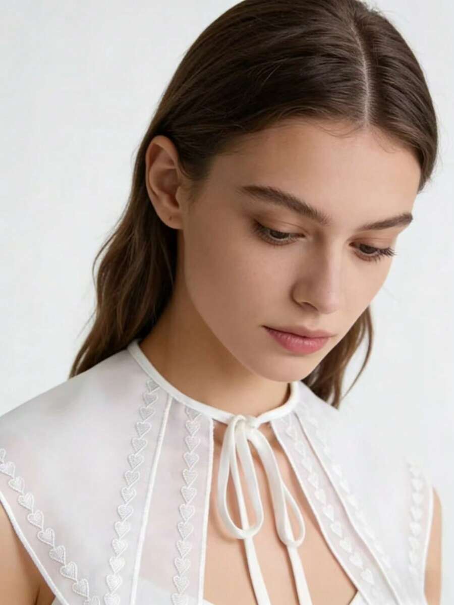 1 Pc Fake Collar Child Cloud Shoulder Mesh Lace Collar, Versatile Fake Collar Strap, Sweet Embroidered Small Shawl - White K Peach - View 1