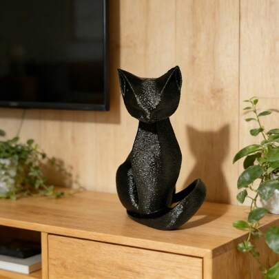 1pc Abstract Cat Statue, Black Cat Figurine Home Decor, Suitable For Desktop Art Sculpture, Bookshelf Display, Ideal Gift For Holidays, Pet Lovers, Applicable For Valentine's Day, Thanksgiving, Birthday, Christmas, Easter