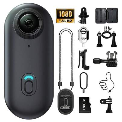 1080P 128GB Full HD Hands-Free Recording Wearable Camera, High-Definition Portable Camcorder, Can Be Installed Anywhere, Suitable For Cycling, Skiing, Outdoor & Extreme Sports, Work, Travel, Walking Dogs (Black)