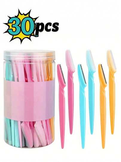 30片或10片装眉毛修剪器套装，防滑长柄不锈钢锋利刀片，带保护罩，无痛修眉，精准去角质，面部颈部剃须刀片，适合女性和女孩，日常化妆、居家使用、旅行沙龙的理想之选，圣诞节、情人节、生日等节日送礼佳品，美容工具