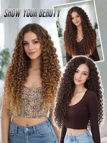 26 Inch Curly Hair Extensions - 16 Clips Natural Thick Synthetic Fiber Wavy Hair Pieces, Clips, Instantly Add Volume & Length, Heat Resistant Fiber, Multiple Colors Available - Multicolor - View 5