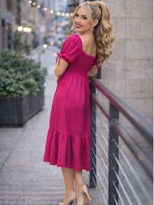 Women Long Dresses - Hot Pink - View 2