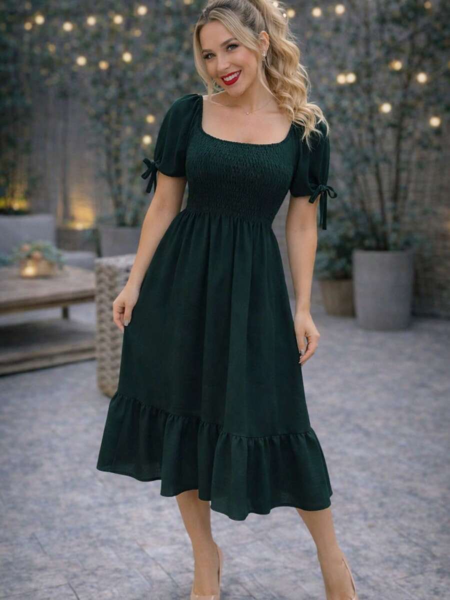 VESTIDO LARGO TIPO CAMPESINO CON MANGA MOD. ALY - Verde Niebla - Ver 1