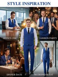 Women's Solid Color Single-Breasted Vest And Pants Set, Perfect For Rooftop Parties, Weekend Gatherings, Wedding Receptions, And Fashionable Casual Occasions - Royal Blue - View 9