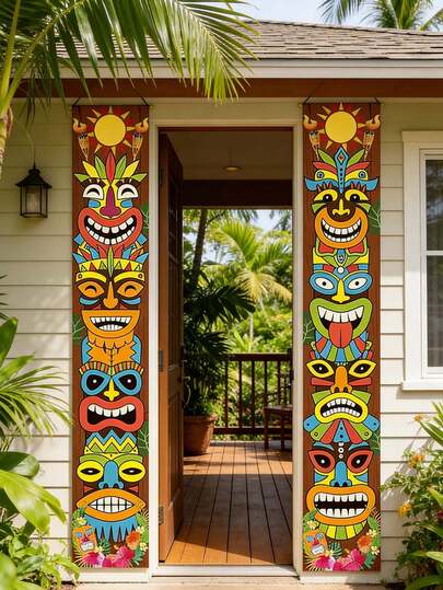 4Pcs Hawaii Luau Festival Banner Background Cartoon Party Doorway Decoration Banner Summer Theme Party Supplies Holiday Hanging Decorations Gifts