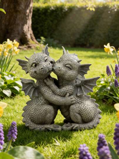 Whimsical Hugging Dragon Garden Statue, Resin Fantasy Sculpture For Outdoor & Indoor Decor, Whimsical Yard Art For Patio, Lawn, Flower Bed, Living Room Shelf, Ideal Gift For Dragon Lovers, Housewarming & Birthday, Whimsical Boho Accent