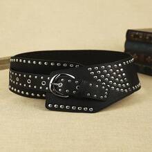 1pc Women's Black Curved Metal Waist Belt, Fashion Cowgirl Metal Leather Belt, Accessory Gift For Holidays, Suitable For Daily Use Summer, School Fall, Autumn, Halloween - 黑色 - 查看 3