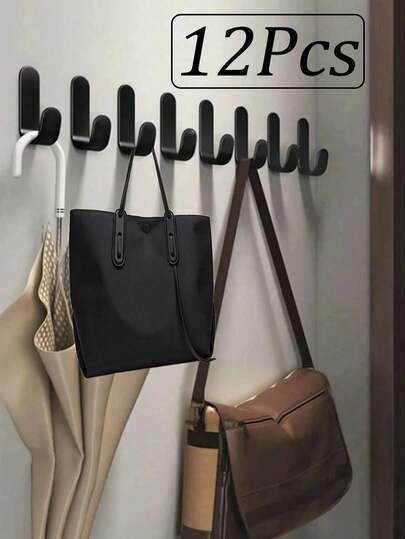 12pcs Heavy Duty Metal Hooks, No Drilling Required, Suitable For Bathroom, Kitchen And Dorm, Strong Permanent Adhesive Securely Holds Towels, Bathrobes, Bags, Hats And More, Rust-Resistant Durable Easy Installation, Perfect Back-To-School And Space-Saving Storage Solution