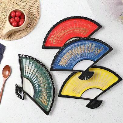 Bộ đồ ăn bằng gốm tráng men: Đĩa sushi, đĩa bánh bao chia ngăn, bát đựng gia vị kèm muỗng múc giấm, đồ trang trí bày trí kiểu Nhật.