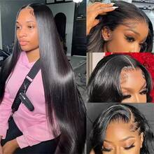 13x4 直发高清蕾丝前额真人发假发 30/40 英寸 13x4 高清透明蕾丝前额巴西假发 女士款 已拔毛 - Natural Black - 查看 3