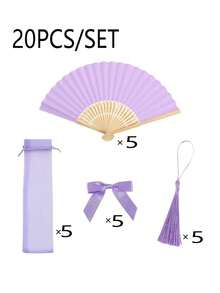 Conjunto de Leques Roxos para Presente de Casamento (Para Ela/Ele) | Leques dobráveis femininos com laços e borlas, bolsa de malha transparente, presentes decorativos para chás de panela, festas de casamento, aniversários, adereços para fotos de madrinhas, leque de verão - Roxo - Ver 13