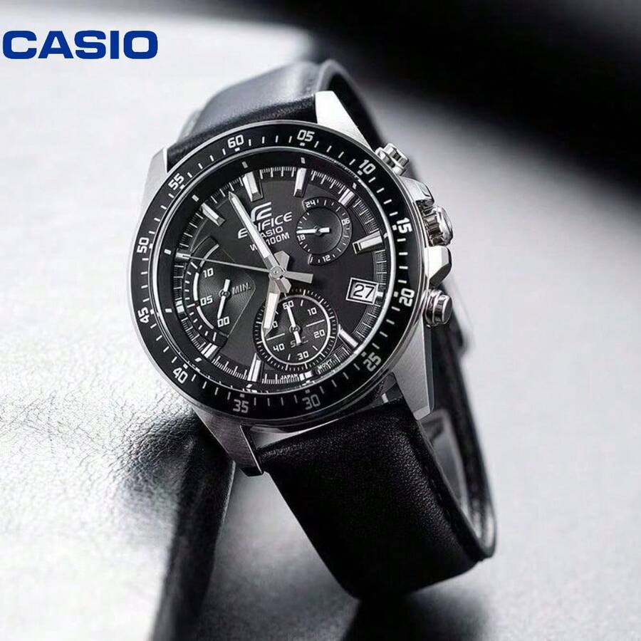Casio Edifice EFV-540D/L Racing Style Three-Eye Chronograph Quartz Men's Watch 100M Waterproof Leather/Stainless Steel Band Business Sports Wristwatch - one-size - View 1
