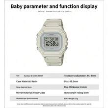 Casio 卡西欧 W-218HC 乳白色方形数字手表 50米防水 LED灯 多功能学生运动腕表 - 均碼 - 查看 9