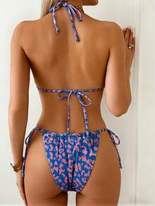 Two-Piece Colorful Leopard Print Backless Tie-Up Bikini Swimsuit, Bohemian Style, Vacation Beachwear, Summer - Suitable Swimming Pools, Beaches, Vacations, Spring And Summer, Valentine's Day, And Parties - [多色] - 查看 6
