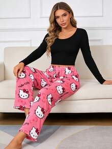 SANRIO 1件官方授权可爱毛绒睡裤，中等厚度，适合春、秋、冬三季穿着，柔软舒适，老少皆宜，是睡眠或休息的理想之选，也是节日、生日、开学季、圣诞节的完美礼物。 - 粉色 - 查看 8