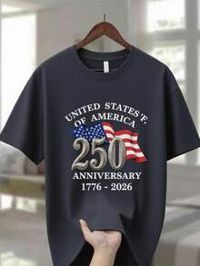 FNI Fusion Men' Crew Neck T-Shirt | Dark Design Commemorating The 250th Anniversary Of The United States (1776 - 2026) - 深灰色 - 查看 12