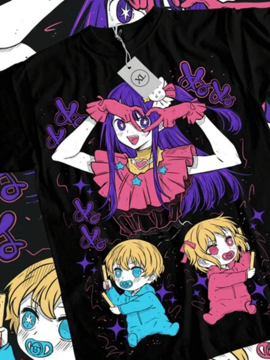 Oshi No Ko-Shirt Ai Hoshino Waifu Girl Call Of Night Anime Tshirt All Size - 黑色 - 查看 1