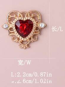 5pcs DIY Handmade Flower Plate Rhinestone Button Materials, Hollow Lace Inlaid Heart Crystal Alloy Accessories - Red - View 3