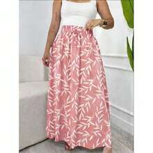 Long, Printed Viscose Skirt, Lined, High Waist With Pockets And Side Slits. - 粉紅色的 - 查看 2