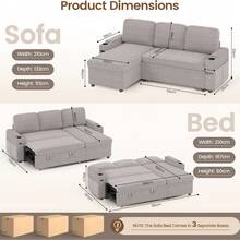 Corner Sofa Bed, L-Shaped Sleeper Sectional Couch Bed, 3-In-1 Corduroy Convertible Pull Out Sofa Bed With Adjustable Backrest, Storage And Cup Holder For Living Room, Grey - 3人位L形燈芯絨銀灰色 - 查看 8