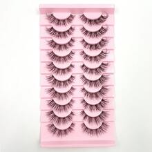 10 Pairs Transparent Band 3D Faux Mink False Eyelashes Soft Fluffy Natural Long Thick Volume Wispy Reusable Daily Wear Lashes - Black - View 3