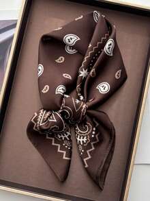 1pc Luxury Women's Square Scarf, Headband, Shawl, Neckerchief, Headscarf - Coffee Brown - View 1