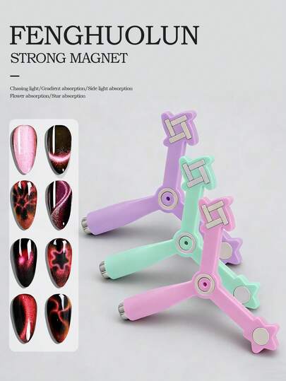 1 PC Multifuncitonal 4-In-1 Cat Eye Magnet Tool For Gel Poish, Super Strong Magnetic Stick, Wind Wheel Design For 3D, Strip, French, Wide Light & Crystal Effects, Professional Salon & Home DIY Nail Art Accessories
