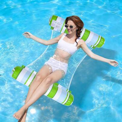 1pc Inflatable Pool Float, 4-In-1 Multi-Functional Raft Lounger Water Hammock, Suitable For Swimming Pool, Thick PVC Pool Float, Suitable For Adult Vacation