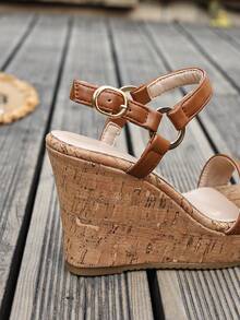 Women's Wedge Platform Bow Deco Open Toe Sandals, Summer - Brown - View 4