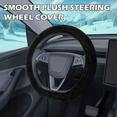 All-Weather Plush Car Steering Wheel Cover, D-Shape/O-Shape Steering Wheel Cover Universal Fit For All Vehicle Models, Esla Model 3/Y Steering Wheel Protector, Winter Thickened Faux Ferret Fur Steering Wheel Cover, Car Interior Warm-Hand Accessory