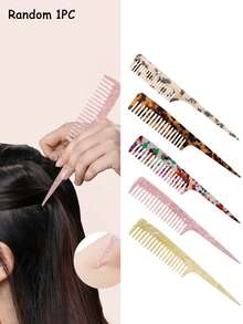 简约大理石纹理醋酸纤维素长柄尖尾梳，高端豹纹发梳，防静电，温和护发，易于梳理头发，美发造型工具 - 彩色 - 查看 7