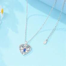 925纯银心形蝴蝶蓝宝石吊坠项链，女士精致锁骨链，闺蜜情侣珠宝礼物 - 彩色 - 查看 7