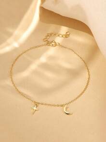 BALMORA 1pc Sterling 925 Silver Exquisite Elegant Fashion Moon Star Glossy Silver Chain Pendant Bracelet For Women Daily Wears Party Friendship Jewelry Gift - Gold - View 3