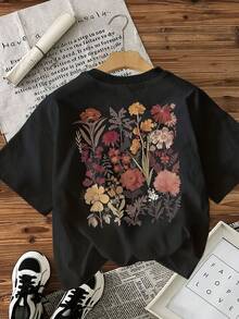 Oversize Women's Casual Short-Sleeve Round-Neck T-Shirt - Bright Geometric Floral Print, Semi-Transparent Comfortable Fabric, Machine Washable, Regular Fit Suitable For All Seasons, Breathable Summer Top, Nature-Inspired Design, Lightweight Material - 預設1 - 查看 4