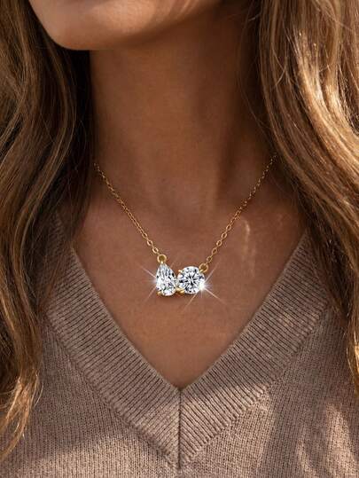 1pc S925 Sterling Silver Water Droplet Round Drill Necklace Pendant Suitable For Women For Women Fine Jewelry Gift