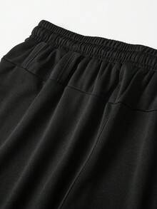 Shorts deportivos 2 en 1 para hombre, unicolor con forro interior, cintura elástica, bolsillos, fitness, regalo para novio - Negro - Ver 5