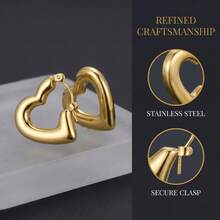 简约不锈钢心形耳环（戒指形耳环），经久耐用，不易褪色 - 金色 - 查看 11