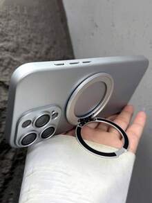 Luxury Soft Matte Stand Holder Phone Case Compatible With IPhone 17 Pro Max 17 Pro 16 Pro Max 16 Pro 15 Pro Max 15 Pro 14 Pro Max 14 Pro 13 12 Pro Max 16 15 14 Plus 13 12 11 With 360 Rotation Bracket Glass Lens Protective Back Cover - Silver - View 4