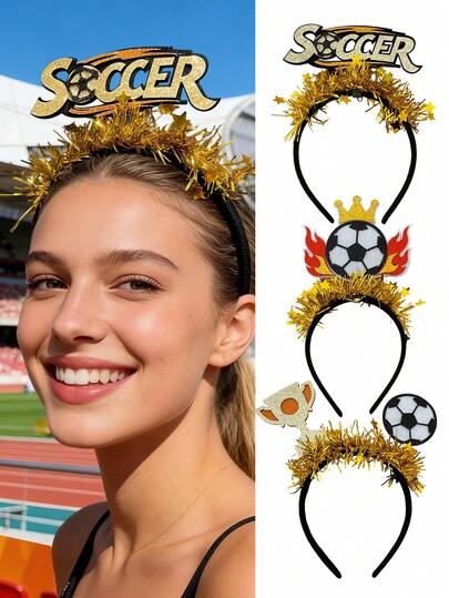 Women's World Cup Headband, Fashionable & Unique, Charming Sports, Shiny Sticker, Football Champion Cup Pattern Headband, Suitable For Daily And Festival Use, Family Gathering, Street Carnival, Cheer For Football, Women's Hair Accessory, Women's Accessory, Gift For Her