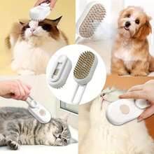No-Rinse Cleaning Brush For Pets, Steam Fluff Removal Massage Comb, Pet Bath Brush, Pet Automatic Hair Removal Spray And Anti-Static Massage Comb For Dog And Cat Grooming - 白色 - 查看 5