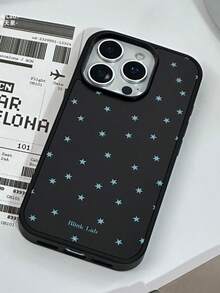 1个雪星磨砂黑星ins风黑色边框磨砂手机壳，适用于 17 Pro Max 16 15 Pro Max 14 13 12 11 Plus - 黑底藍星星 - 查看 2