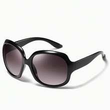 A Pair Of Fashionable European And American Women's Glasses, Made Of PC Material With A Glasses Case, Sporty And  Decoration, Plastic Hinges, Large Round Frame, Versatile Style - 黑色-雙灰 - 查看 4
