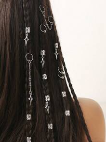 30pcs Silver Tone Star Tassel Dreadlock Beads & Hair Cuffs, Metal Pendant Hair Accessories, Y2K Punk Boho Festival Hair Jewelry,   Viral Hair Charms For Braids & Locs, Perfect For St. Patrick's Day, Easter & Mother's Day Party, Beach & Concert Outfits, Head Accessories For Women & Girls - 銀色 - 查看 7