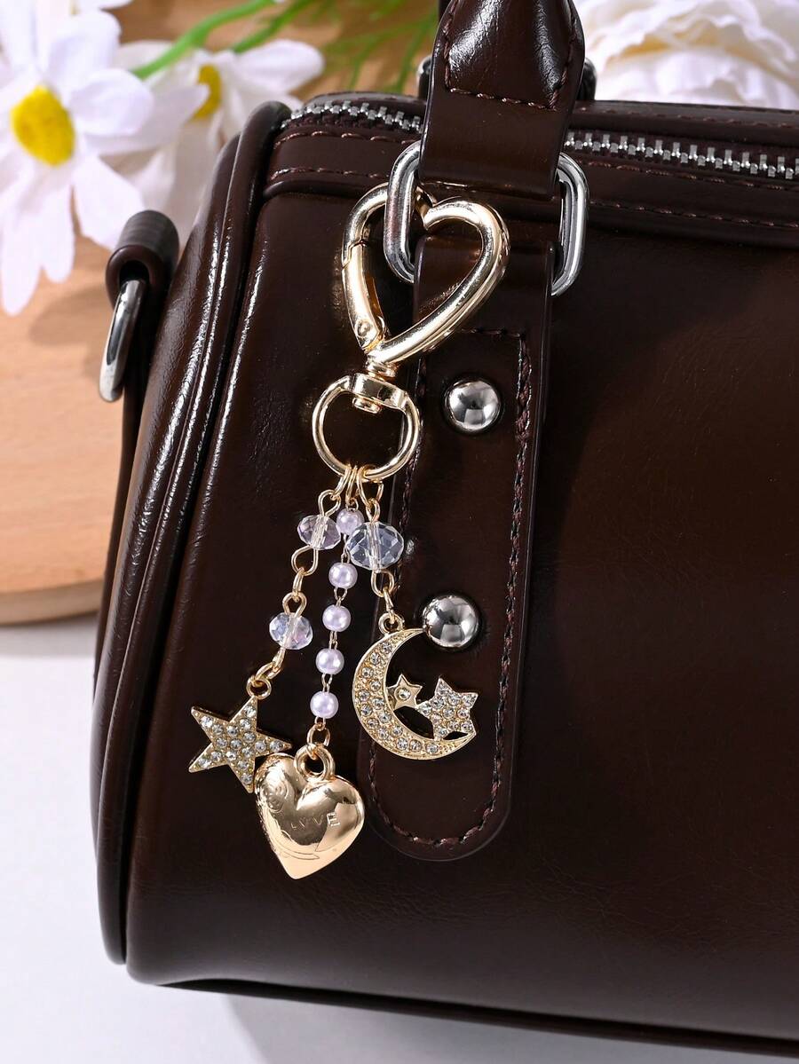 1pc Fashionable Rhinestone Moon, Star, Heart Beaded Keychain, Suitable For Bag, Phone Case, Earphone Box, Car Decor, Party Favor, Gift For Friends - Keychain - View 1
