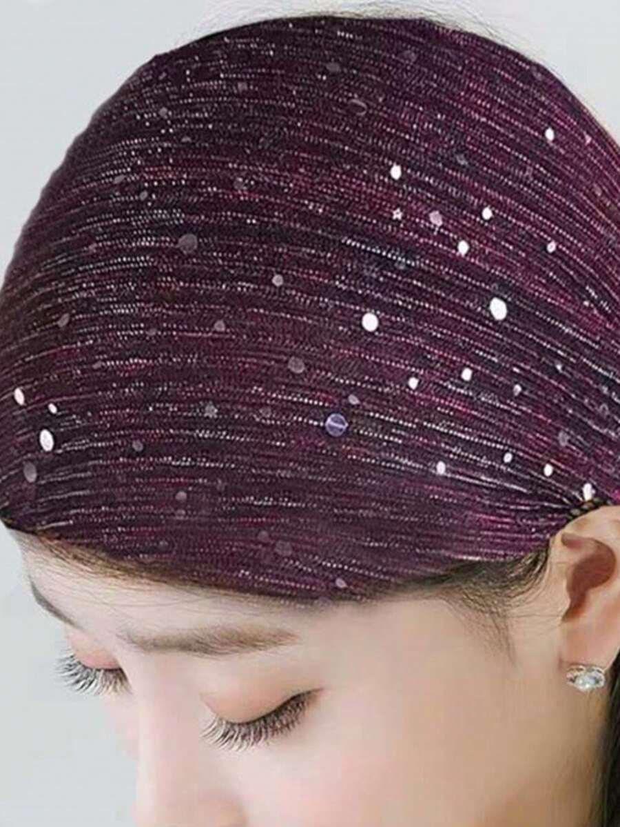 1pc New Headscarf Salon, European And American Style Sequin Cross Edge Headscarf, Autumn Silk Scarf Shawl, Suitable For Dress Matching - 紅色 - 查看 1